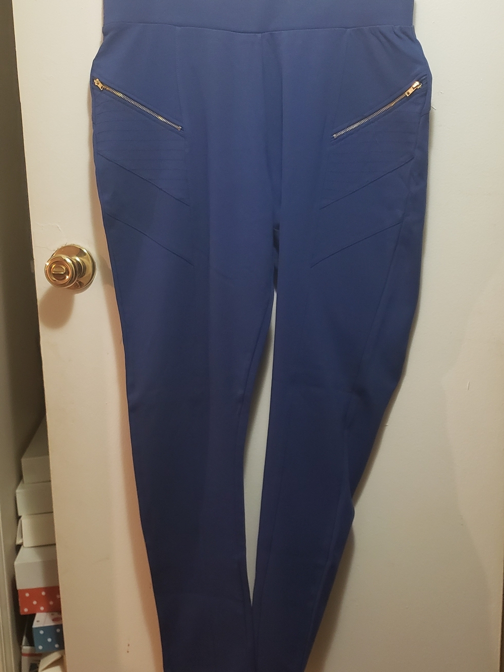 Ashley Stewart Royal Blue Leggings with Gold Zippers